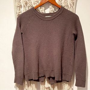 Madewell Sweater XS Olive Green Gray Split Back Waffle Knit Crewneck Pullover